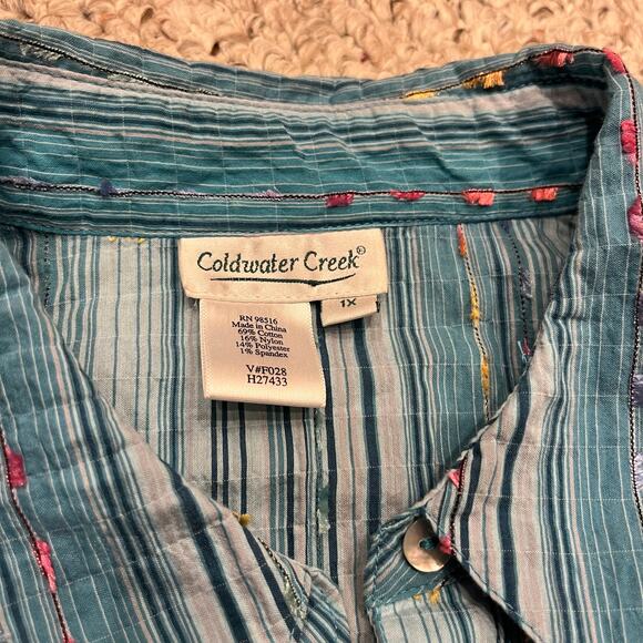 Coldwater Creek Women's Button Front Striped Top Sz 1X Textured Fringe Party - Picture 4 of 6